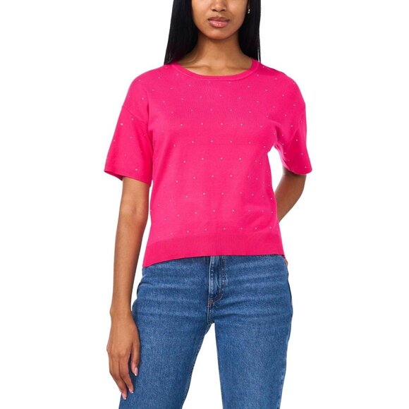NWT Sam & Jess Short-Sleeve Embellished Sweater TA93148768AS Electric Pink M - Picture 1 of 9
